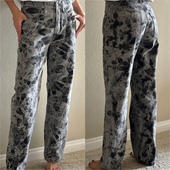 Good American Denim - Good American Grey Jeans High Rise Straight Wide Leg Tie Dye Size 25